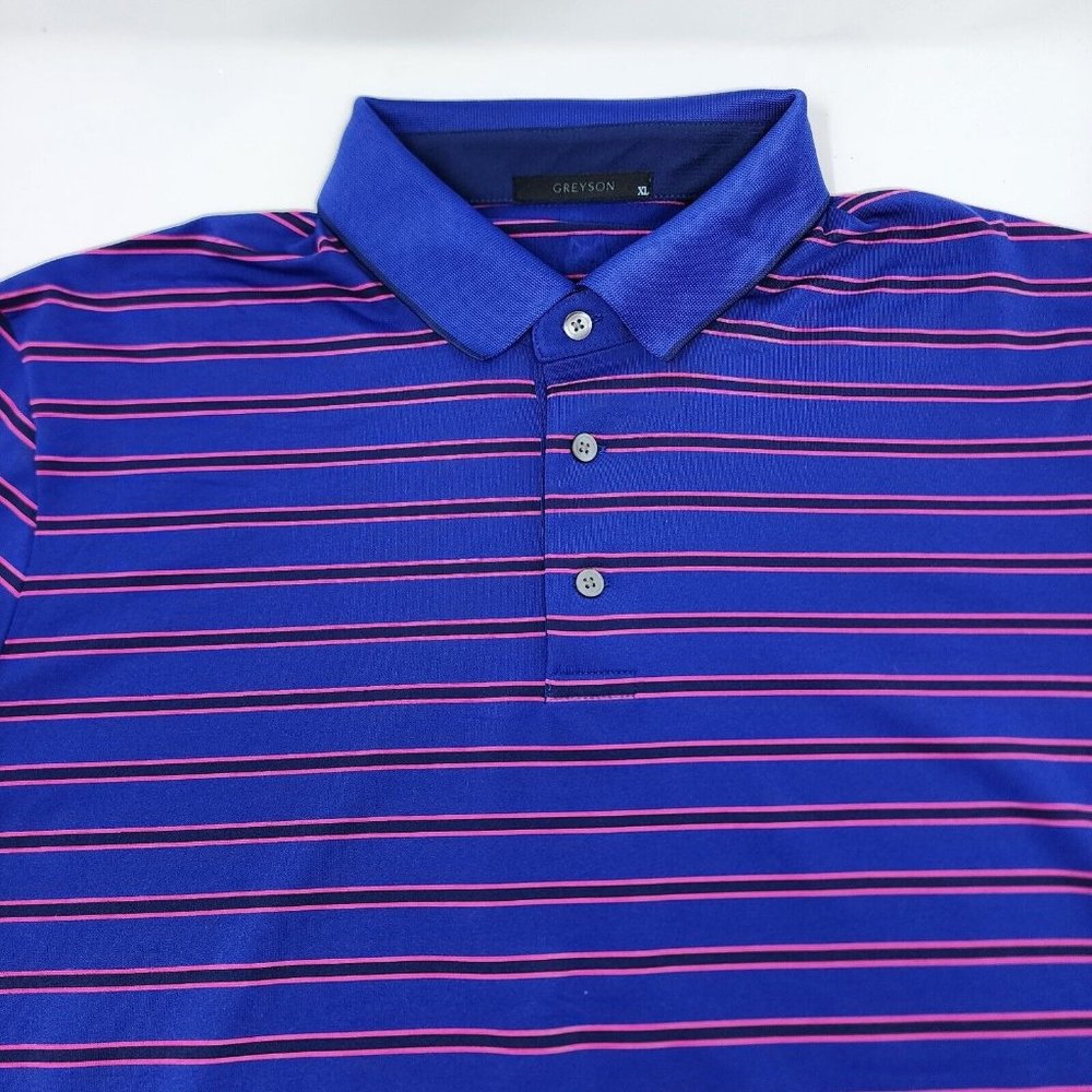 Greyson Polo‎ Shirt Mens XL Purple Striped Short Sleeve Golf Performance NWOT